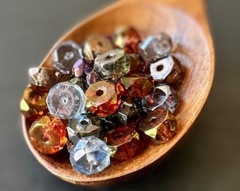 Czech Firepolished Glass Faceted Spacer Beads - 25 Luster Assortment 6x3mm ( 11 - 24 )