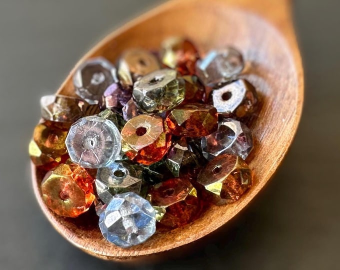 Czech Firepolished Glass Faceted Spacer Beads - 25 Luster Assortment 6x3mm ( 11 - 24 )