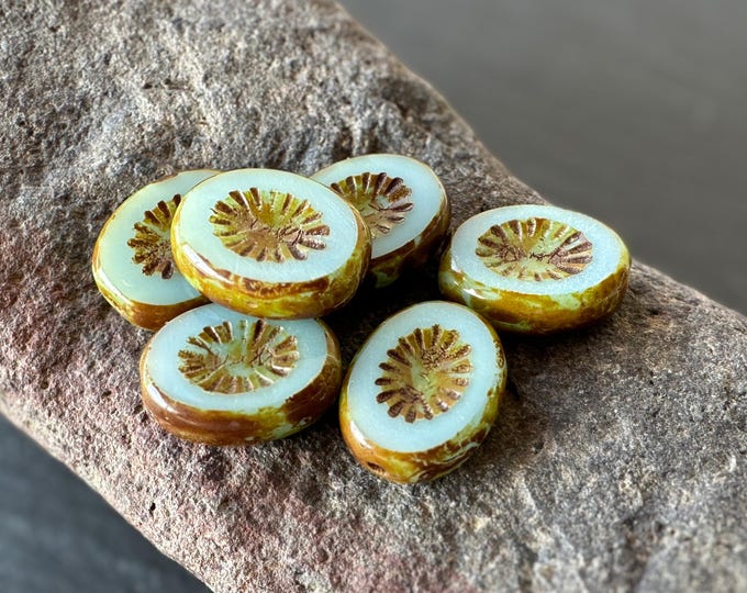 Czech Oval Beads14mm Czech Glass Beads Milky Powder Blue 6 BX 9 - 30