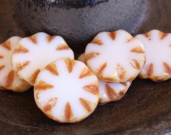 Czech Picasso Bead - Picasso Coin Bead 14mm Coin Opaque White Picasso (BX 8 - 26)