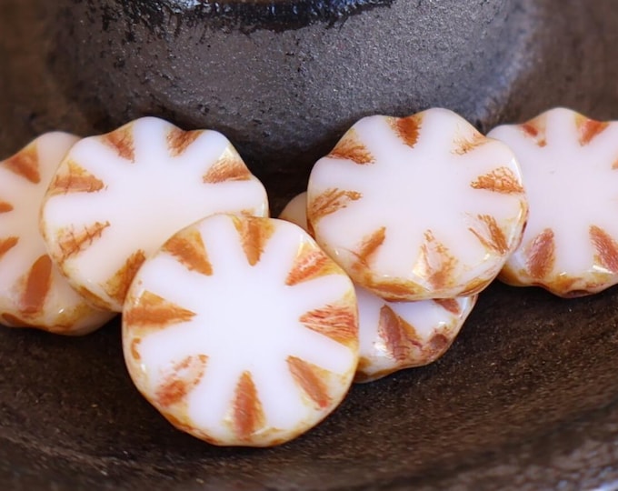 Czech Picasso Bead - Picasso Coin Bead 14mm Coin Opaque White Picasso (BX 8 - 26)