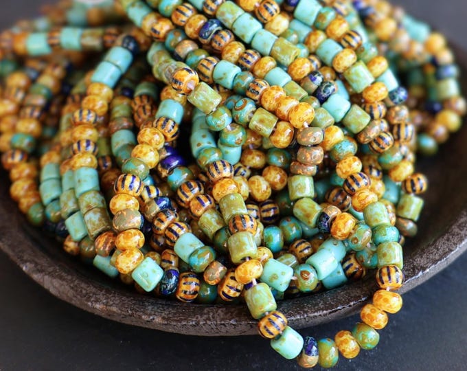 Four Corners Relics Multi Color Bugle & Striped Seed Bead  3-4.5mm Mix Size 5/0