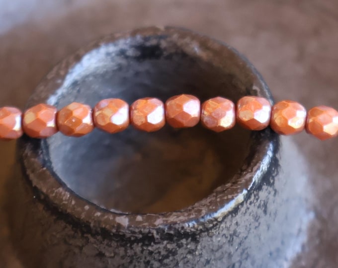 Umber Luster Picasso 4mm Czech Beads -  Firepolished Faceted 50 pcs
