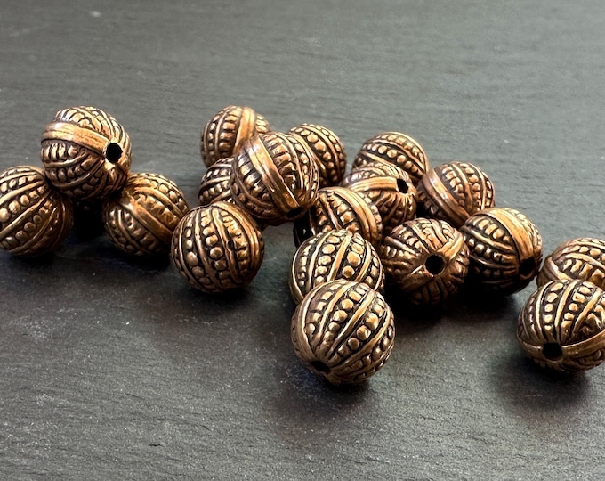 12 8mm Metalized Plastic Round Beads Antique Gold BX 12 - 13
