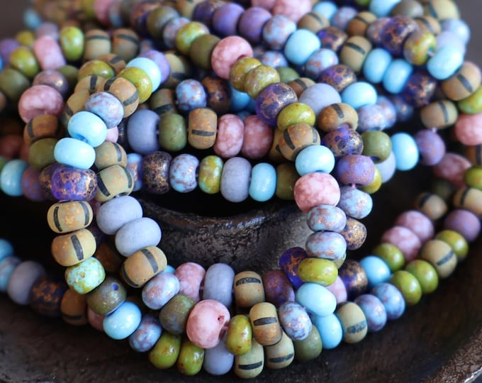 Twilight Oracle Matte Mix 5 - 6mm Czech Picasso Multi Color Picasso Aged Seed Beads 7 Inch Strand 2/0