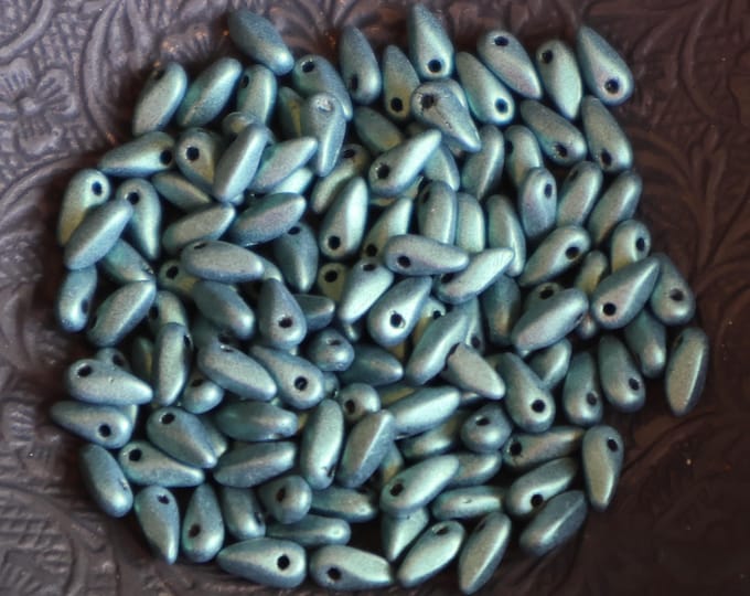 6mm Mini Dagger Czech Glass Beads - Metallic Metallic Suede Light Green