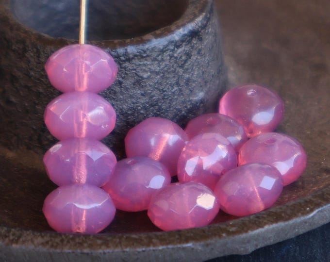12 Czech Glass Bead Faceted 8mm Rondelle Milky Raspberry