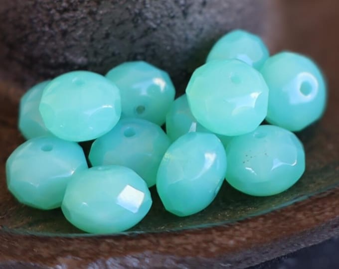 12 Czech Faceted 6x9mm Rondelle Beads Milky Aqua  (7 - 12)