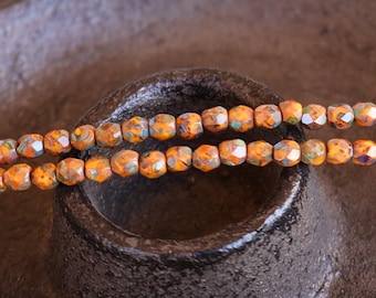 3mm Czech Glass Beads Firepolished Faceted - Pale Wild Pumpkin Spice Picasso  (08 - 26)