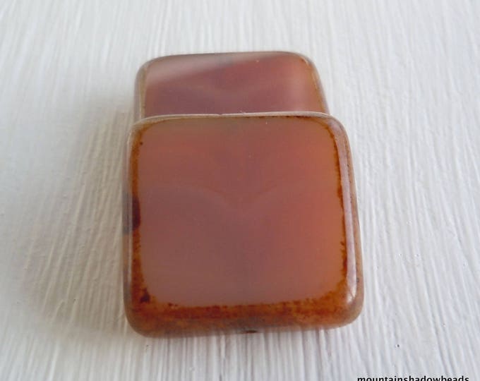 Czech Glass Beads 18mm X-Large Square -  Dusty Rose Picasso - 2 Beads