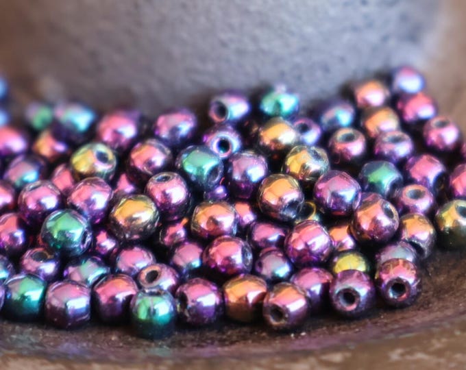 Purple Czech Glass Round Druk Bead 3mm Full Strand Iris Purple 100 pc (01 - 04) Purple Bead for Jewelry Making Jewelry Supplies