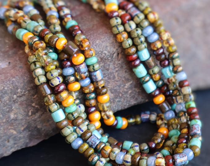 Sunfire Mix Czech Picasso Aged Multi Color Bugle & Striped Seed Bead Mix Size 6/0 - (PBM - 103) Jewelry and Beading Supplies,