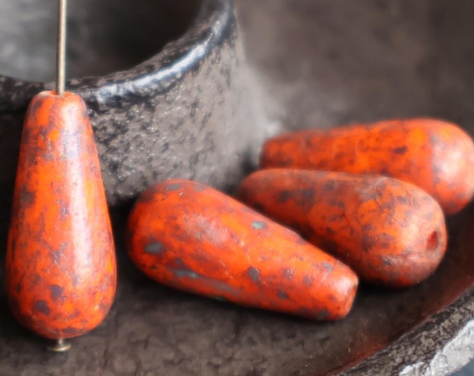 Czech Glass Beads - Tear Drop Beads Hyacinth  Full Picasso 19mm Drop