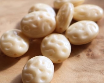 NEW - Czech Oval Beads - 16mm Czech Glass Beads Opaque Beige - 8 BX 11 - 24