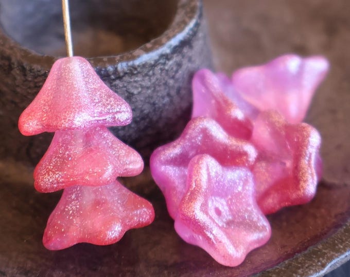 10 Velvet Matte Rose Lavender Czech Glass Flower Beads Trumpet  8x13mm