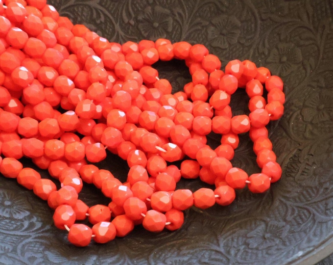 50 Czech Firepolished Faceted Glass Beads 4mm Opaque Coral 12 - 13