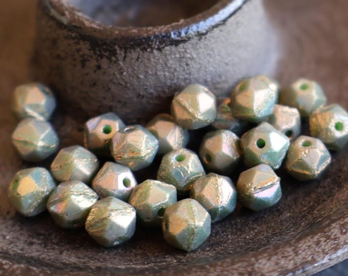 Turquoise Bronze English Cut Beads 6mm Czech Glass Beads  (BX 12 - 27)