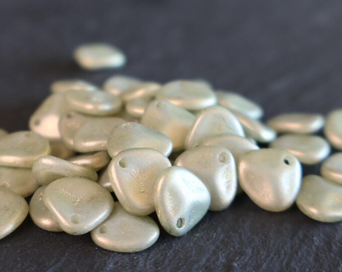 50 Green Gold Picasso - Czech Glass Bead 8mm Rose Petal  12 - 13 Jewelry and Beading Supplies