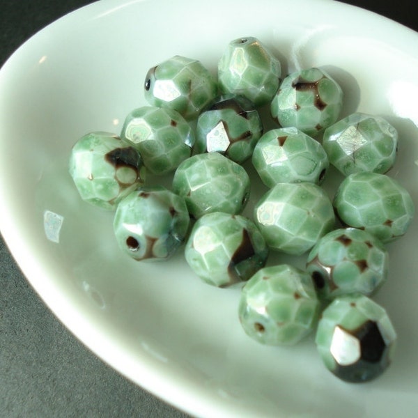 Last One 8mm Firepolished Faceted Mint Chocolate Chip - Czech Glass Beads (WW - 19)