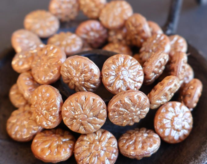 6 14mm Czech Glass Dahlia Beads - Opaque Rose Luster Picasso (12 - 17)