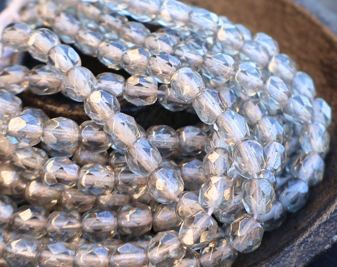 5mm Czech Glass Beads Firepolished Faceted -Pale Grey Luster ( 9 - 12)