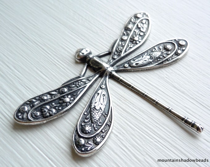 Brass Dragonfly 50x39mm Antique Silver - Without Loop 9 - 27