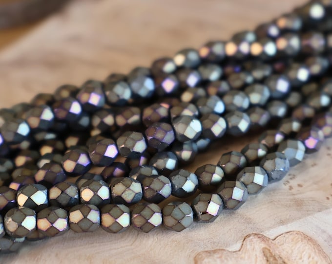 Czech Glass Bead 6mm Faceted Round Bead - Matte Iris Brown  - 25 (12 - 5) Jewelry and Beading Supplies