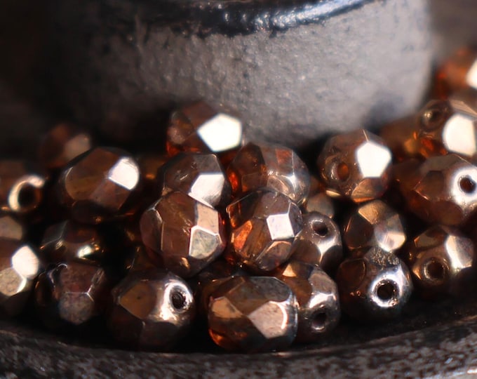 25 6mm Czech Firepolished Faceted Beads Luster Topaz (12 - 9)