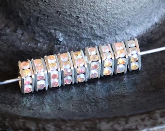 8 Square Rhinestone Rondelle Beads Silver Crystal AB 4.5mm Beads for Jewelry Making (BX 10 - 22)