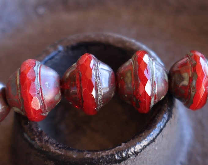 Red Velvet Saturn -  Czech Glass Beads - Red Velvet Saturn Picasso 10 x 11mm
