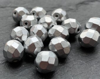 Czech Glass Beads 8mm Firepolished Faceted Matte Silver 12 (10 - 22) Jewelry and Beading Supplies