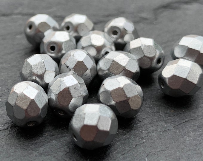 Czech Glass Beads 8mm Firepolished Faceted Matte Silver 12 (10 - 22) Jewelry and Beading Supplies
