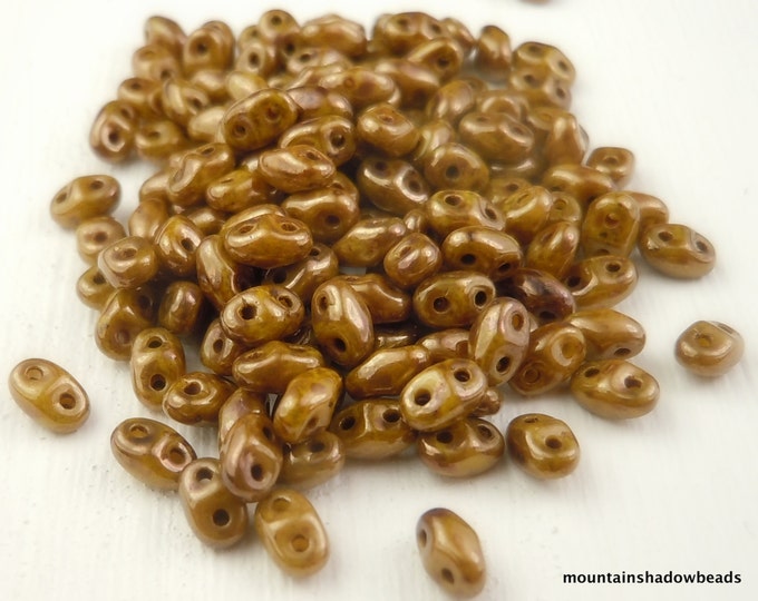 Czech MiniDuo 2 Hole Beads Opaque Yellow - Bronze Picasso 2x4mm (11 - 21)