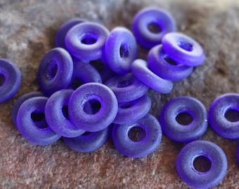 25 Czech Glass 8mm Donut Beads Cobalt Matte 12 - 13