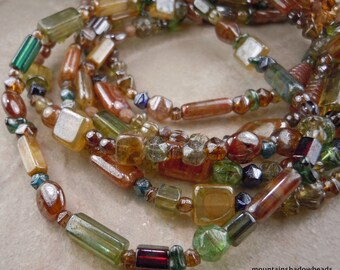 Czech Glass Beads - Tropic Trinket Assortment - 15 Inch Strand Pressed Glass Luster Beads