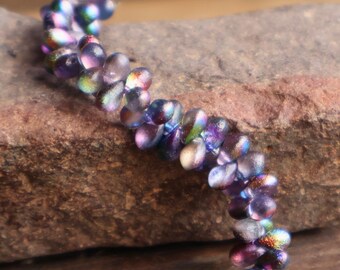 50 Czech Glass Teardrop Beads Magic Blueberry Etched 4x6mm 9 - 30