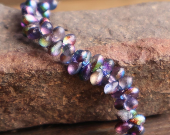 50 Czech Glass Teardrop Beads Magic Blueberry Etched 4x6mm 9 - 30