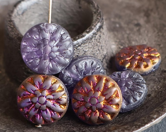 14mm Czech Glass Dahlia Beads - 6 Crystal Tanzanite Maria