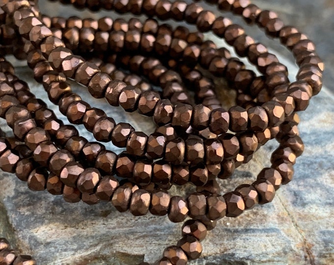 2x3mm Rondelle Czech Glass Beads Matte Dark Bronze 50 Beads
