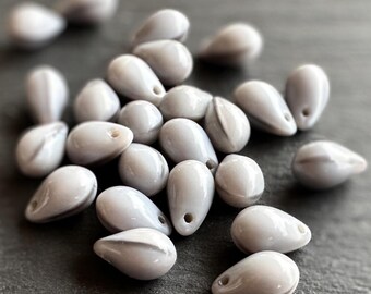 25 Czech Glass Beads 9mm Grey Pressed Glass Teardrop Bead (12 - 31) Jewelry and Beading Supplies