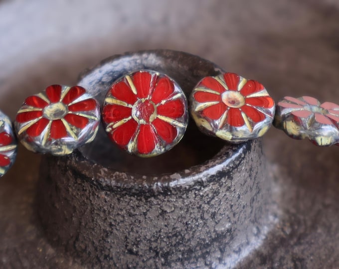 Czech Picasso Bead  Czech Glass Beads 13mm Milky Red Picasso  6 pcs