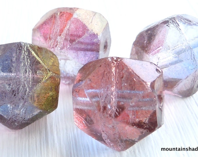 Amethyst Luster Czech Glass Beads 16mm English Cut - 4 Pack (BX 12 - 6)