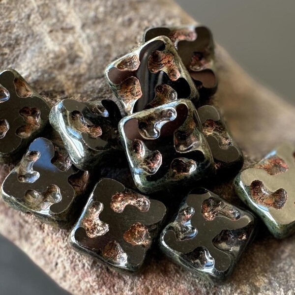 Czech Picasso Bead - 10mm Square Czech Glass Beads - Jet Black Picasso 10 (BX 10 - 22) Jewelry and Beading Supplies