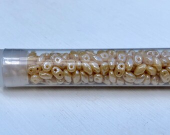 Czech MiniDuo 2 Hole Beads Opaque Beige Luster 2x4mm - 2.5" Tube (BX 8 - 19)