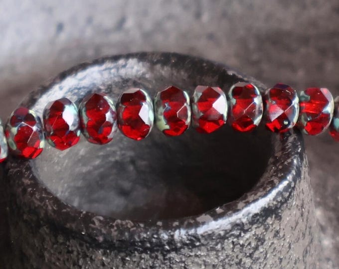 Czech Glass Beads - 5mm Faceted Rondelle Ruby Picasso Czech Beads