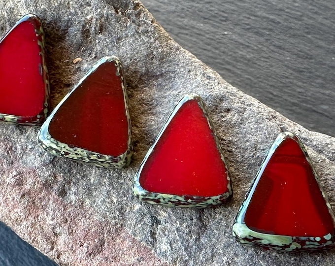 Czech Glass Beads 18mm Picasso Triangle Red Opal Czech Picasso Beads (BX 12 - 13)