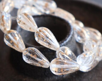 6 Czech Glass Beads  Tear Drop Beads Crystal Antique Gold Picasso 13mm 3 - 29 Jewelry and Beading Supplies