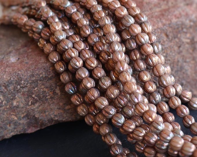 Full Strand 9 Inch Strand 5mm Czech Glass Melon Beads Opaque Bronzed Smoke Picasso 4 - 10 Beads for Jewelry Making