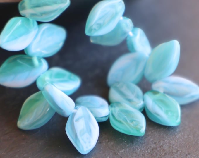 25 Blue Czech Pressed Glass Leaf Beads 12x7mm Blue Opal Leaves 12 - 31