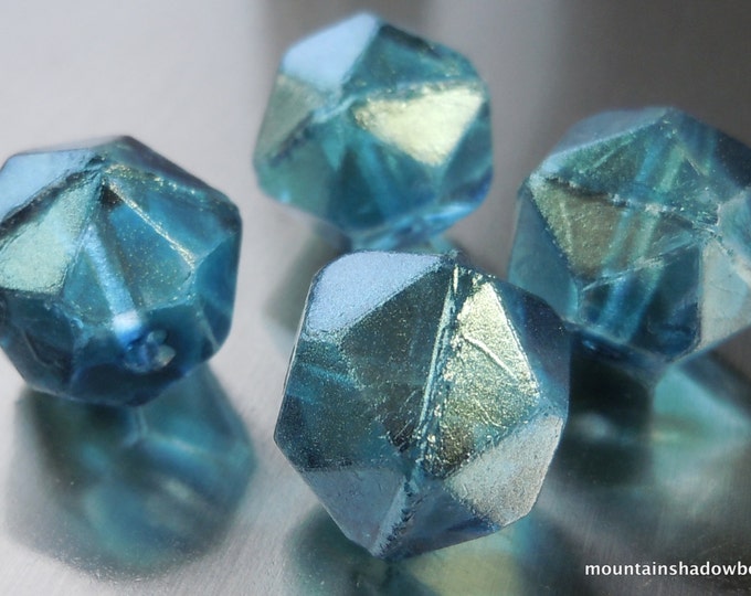 13mm Czech English Cut Capri Blue Golden Luster Czech Glass Beads BX 10 - 20